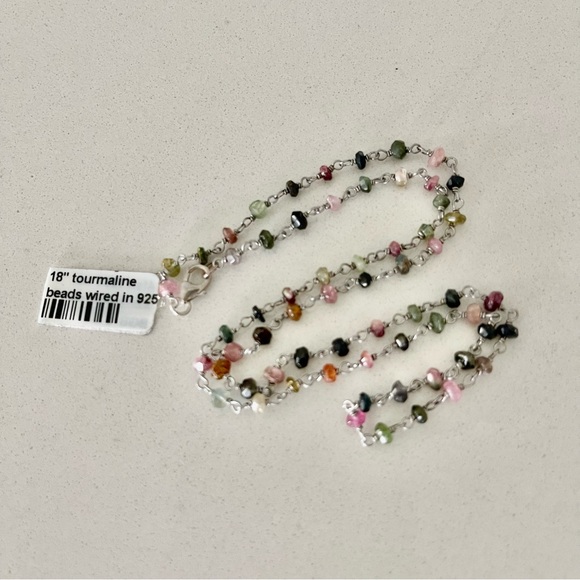 One of a kind multi-colored Tourmaline faceted beaded wired necklace 18” long - Picture 4 of 8